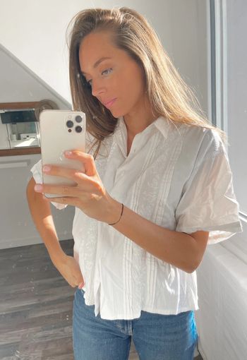 Chemise manches courtes blanche à broderie