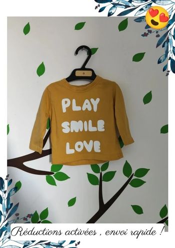 Sous pull bébé "play, smile, love" 0-3 Mois
