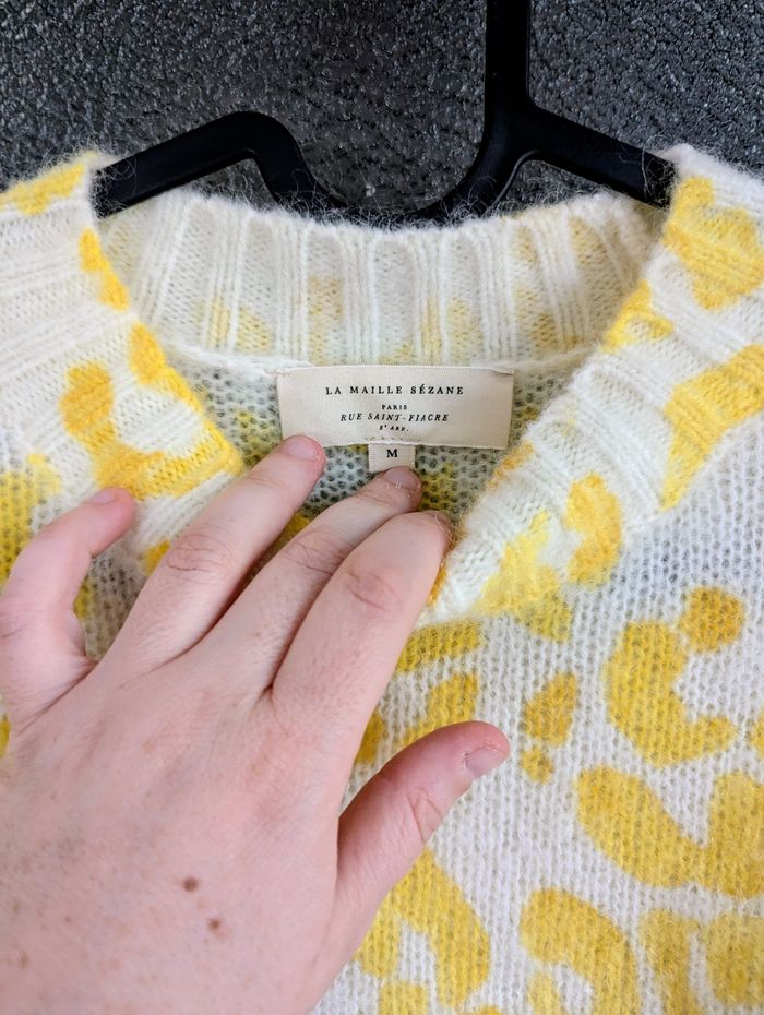 Pull léopard sezane jaune en laine manche bouffante taille 38 M - photo numéro 9