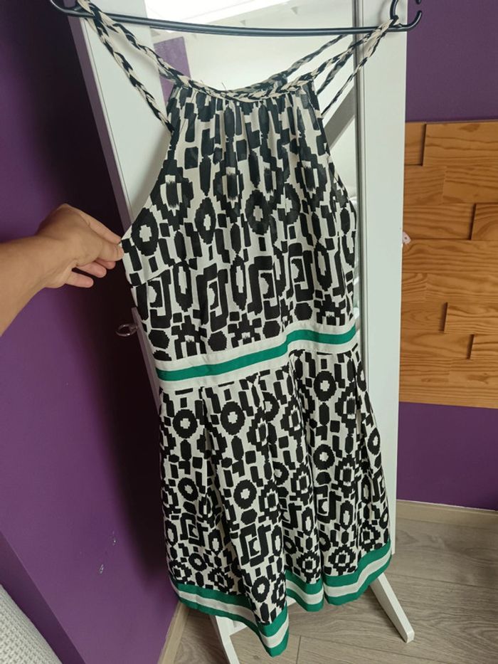 Robe promod été dos croisé verte motif noir et blanc