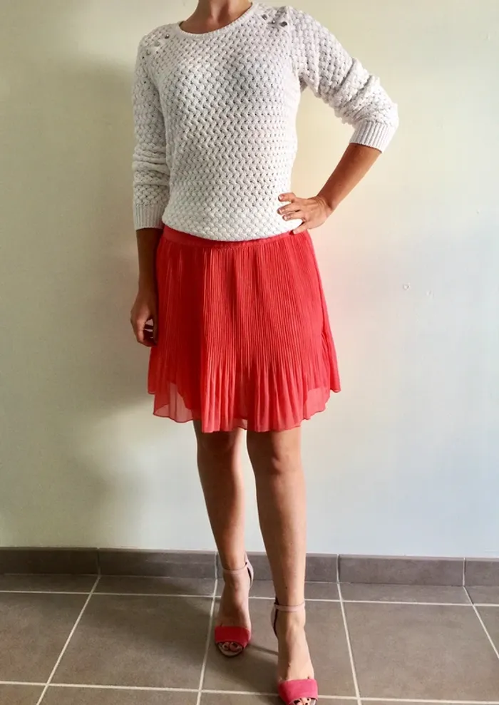 Jupe plissée corail