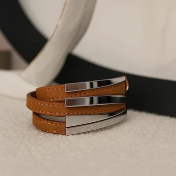 🌟 Bracelet Victoria triple rang – Camel & acier inoxydable 🌿