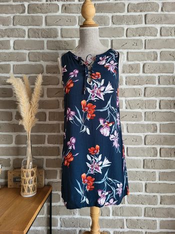 Robe courte bleu marine imprimé fleuri - Mango - Laçage au col