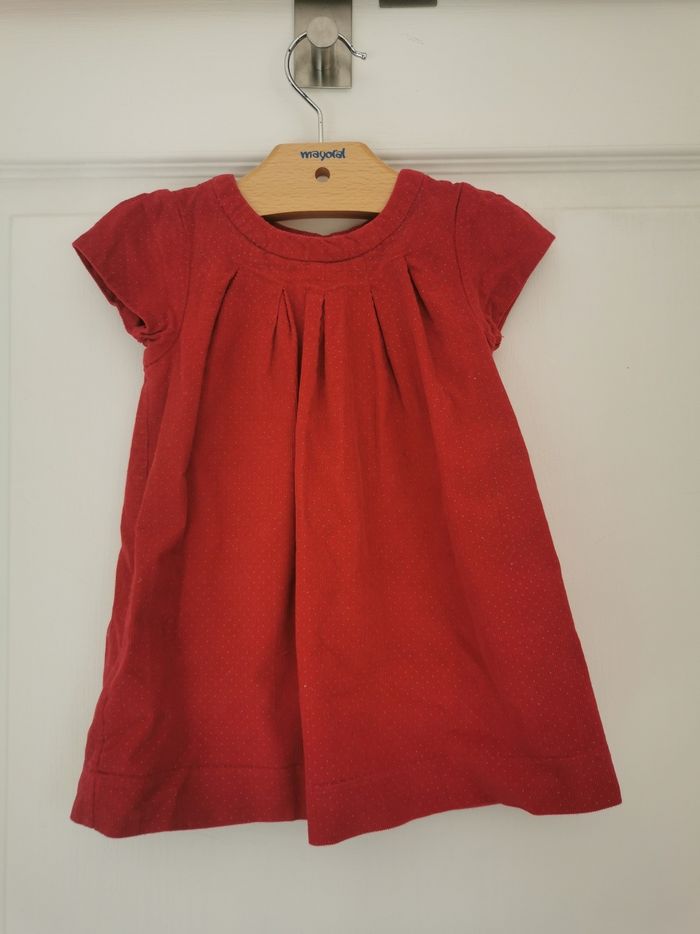 Robe en velour rouge a pois gris 12 mois jacadi