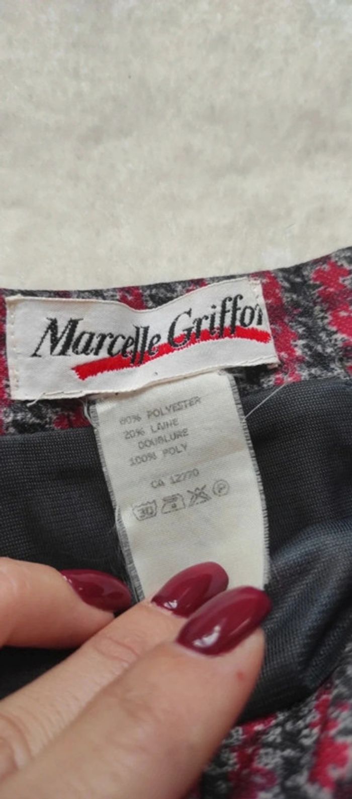 Jupe vintage mi longue Marcelle Griffon 38 motif pieds de poule - photo numéro 3