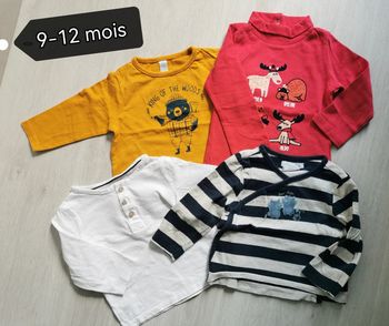 Lot 4 t-shirt manches longues 9-12 mois garçon