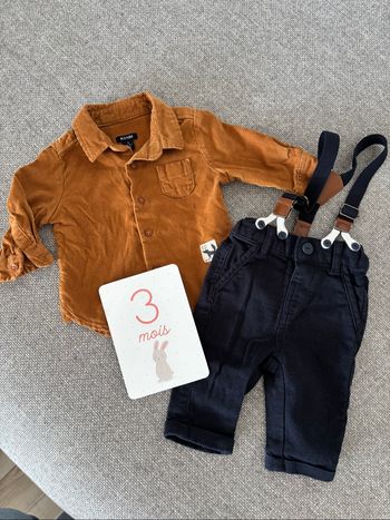Ensemble chemise + pantalon a bretelle  3 mois