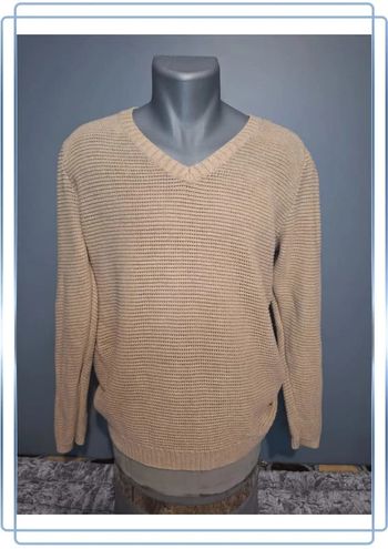 Pull vintage col V tommy hilfiger beige - homme - taille XL (125)