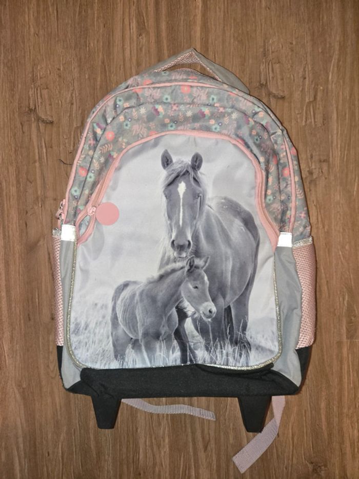 Cartable à roulette cheval + sac de gym assortit