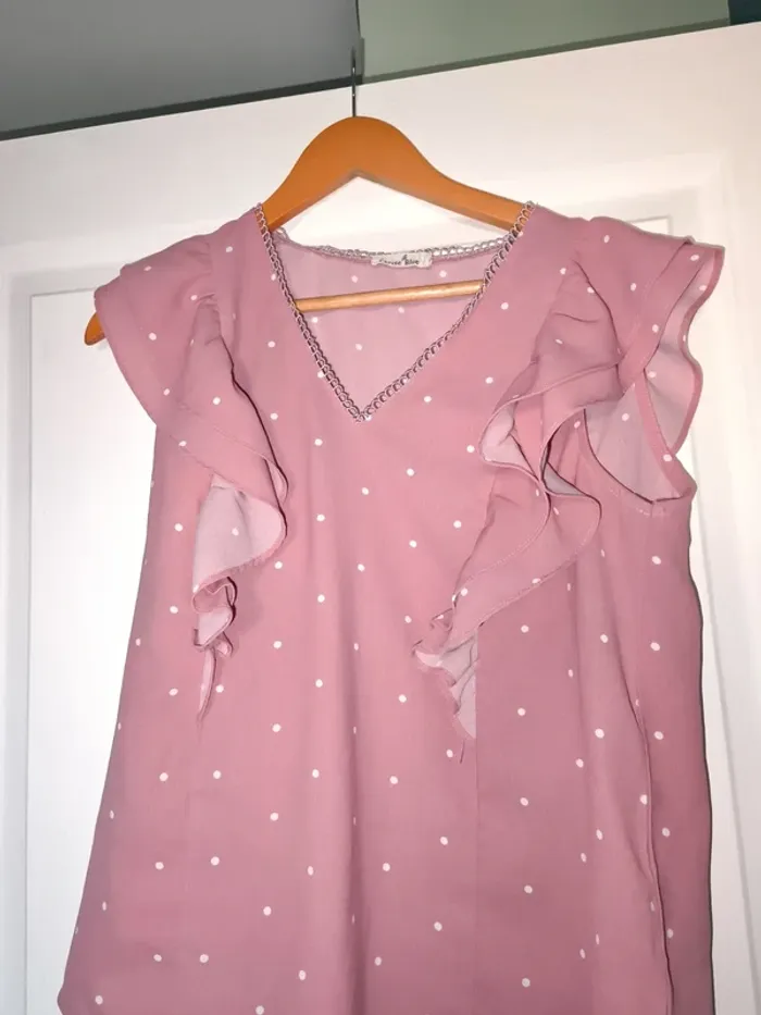 Blouse rose à pois - photo numéro 2