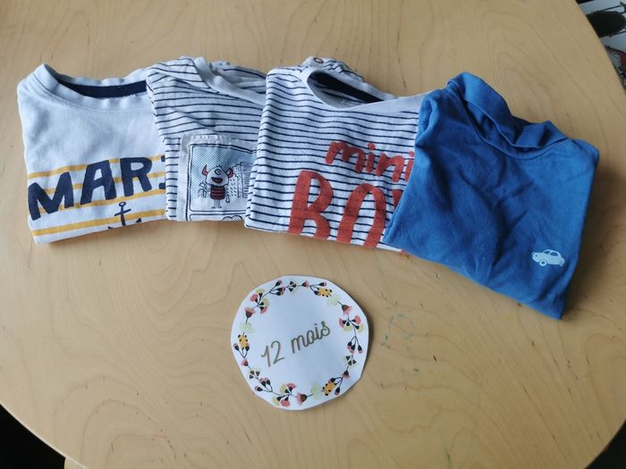Lot de 4 t-shirts manches longues bébé garçon 12mois in extenso