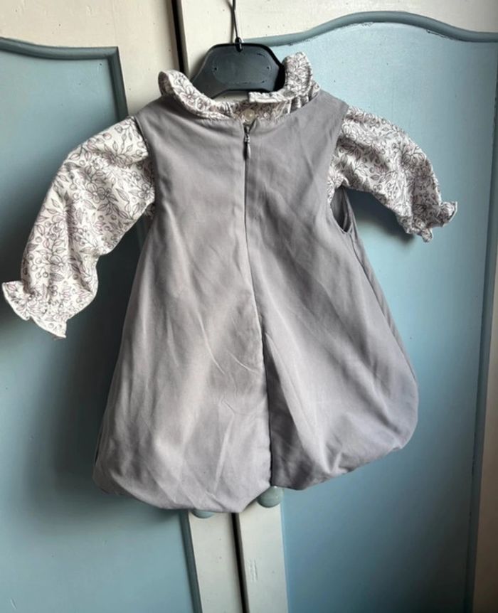 Ensemble tee shirt manches longues et robe mauve, 6 mois - photo numéro 2