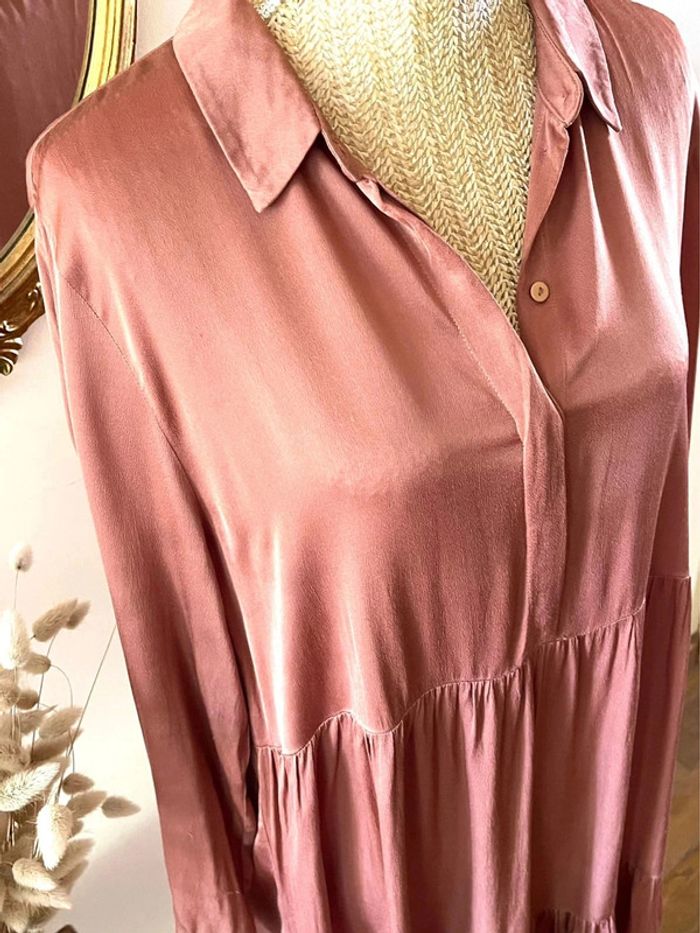 Robe Rose satinée plissée à Manches Longues - Zara - Taille XL - photo numéro 8