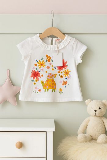 Adorable T-shirt blanc fleuri – Du Pareil au Même – 6 mois