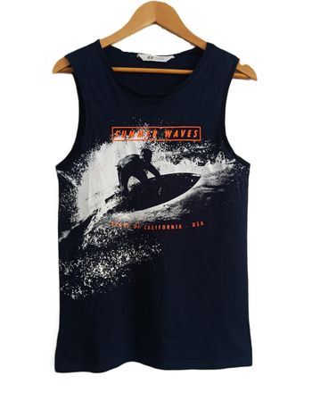 Débardeur bleu marine. Surfeur. Summer Waves. H&M. Taille 13 - 14 ans. 158 - 164 cm