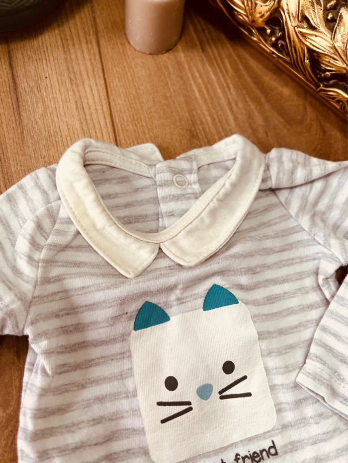 Taille naissance lot de 3 bodies manches longues garçon Obaibi blanc gris 💙 - photo numéro 6