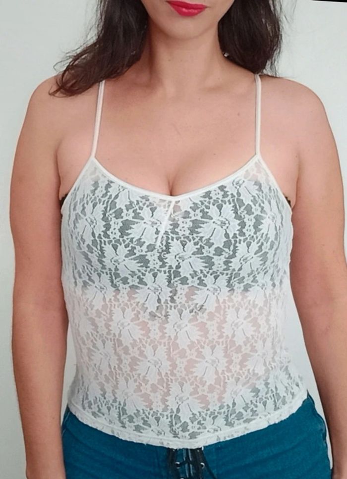 Top dentelle blanc transparent taille 38 - photo numéro 6