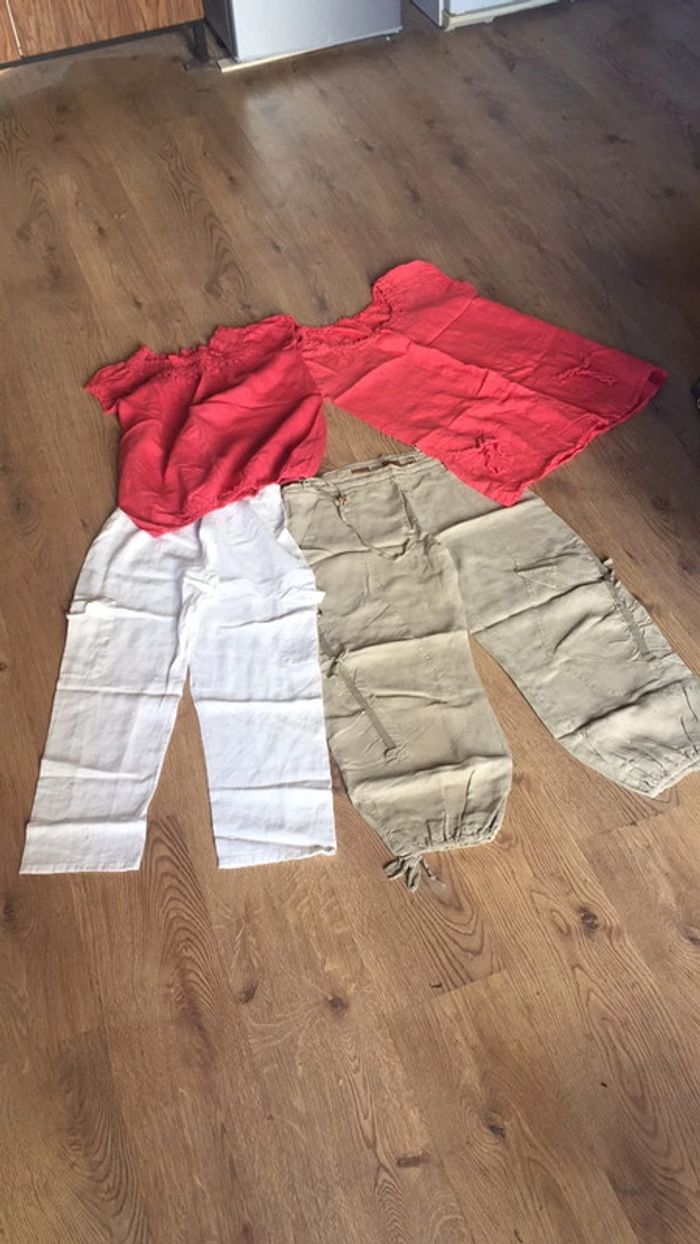 Lot pantalon et pantacourt et 2 blouses 100% lin