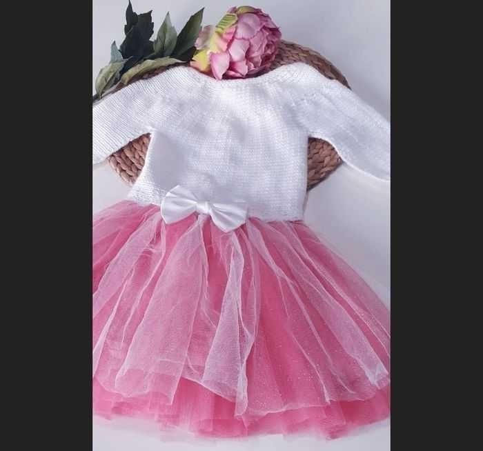 Vêtement ensemble robe fleurie tricot fait main bébé fille 18 mois - photo numéro 3