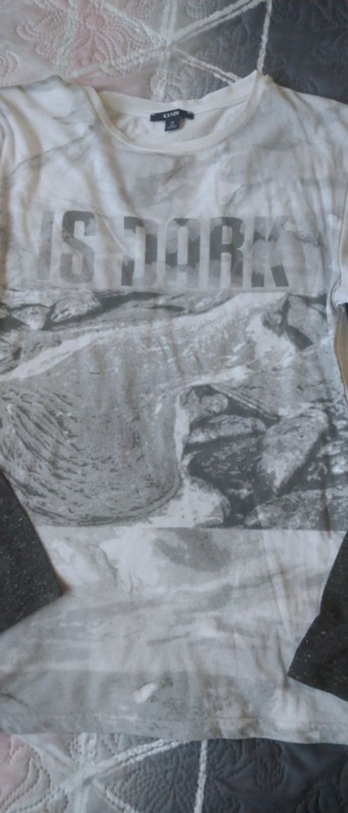 Tee shirt 2 en 1 imprimé gris et blanc neuf garçon xs kiabi - photo numéro 6