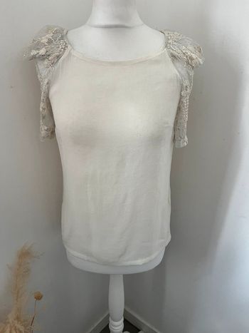 Blouse écrue manche dentelle Maje S