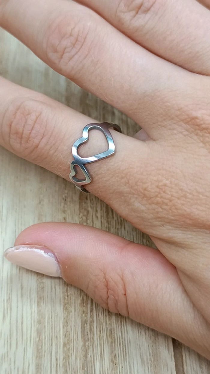Bague acier inoxydable coeur argenté