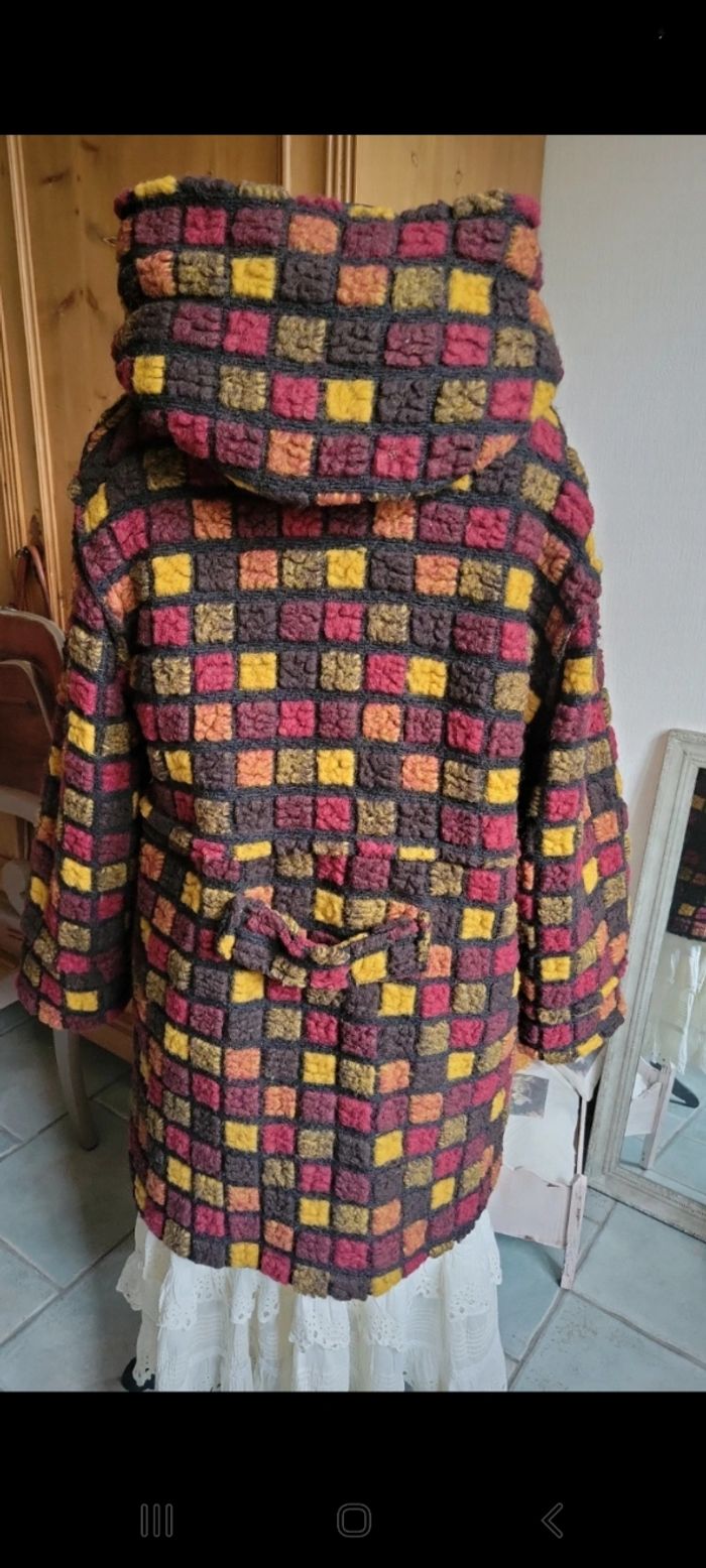 Manteau original laine bouillie multicolore - photo numéro 4