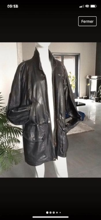 Veste longue vintage 80s cuir d’agneau pleine fleur pigmentée