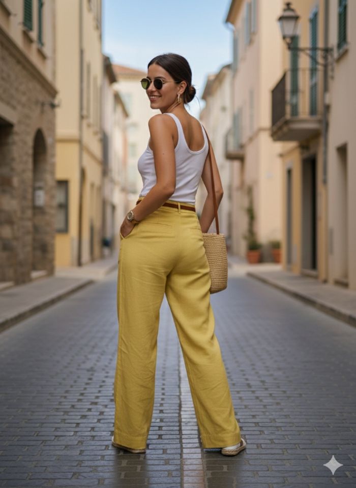 Pantalon large en lin CAROLL - Jaune Citron - NEUF (T36)
- photo numéro 2