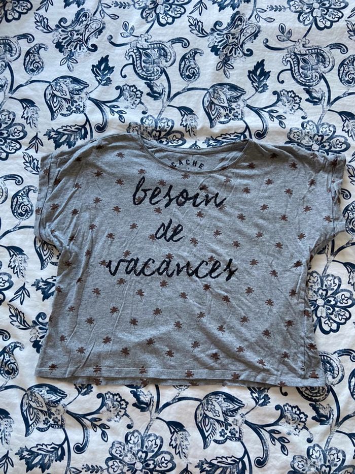 Tee shirt gris motifs palmier - photo numéro 2