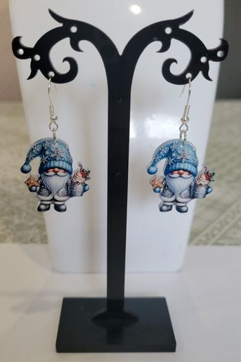 BOUCLES D'OREILLES GNOMES BLEU NOEL ! NEUVE !
