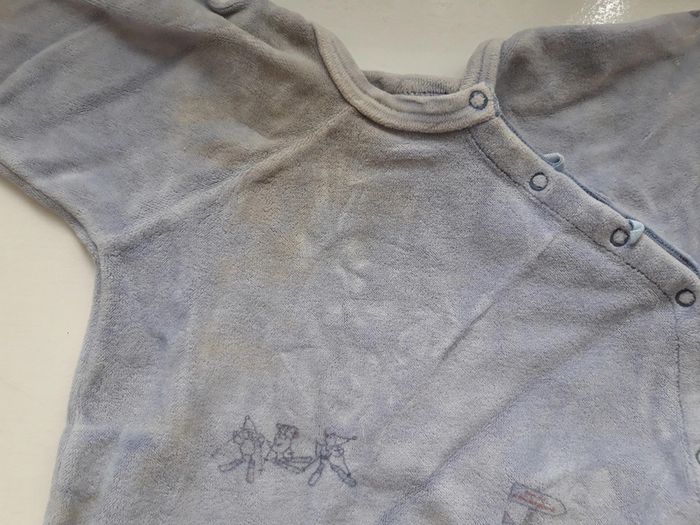 Grenouillère Petit Bateau bleu gris, doux velour , 6 mois 67 cm bébé - photo numéro 2