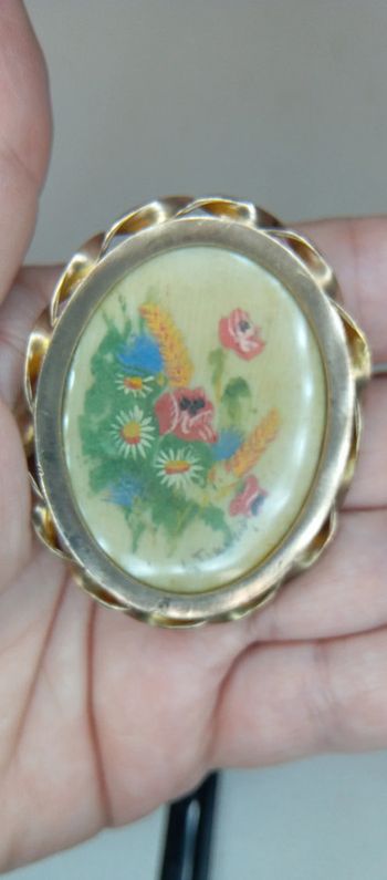 Broche ancienne peinture miniature signée