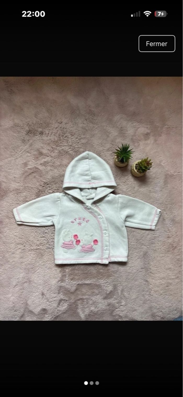 Gilet bébé fille 1 mois 🤍 à capuche – doux & chaud - photo numéro 1