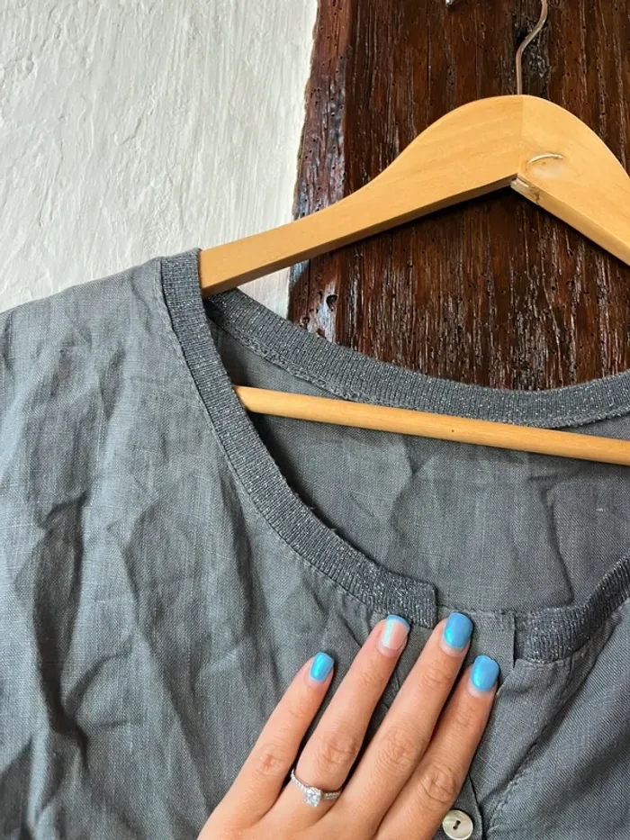 Blouse 100% lin gris anthracite – légère & naturelle – T. M - photo numéro 3