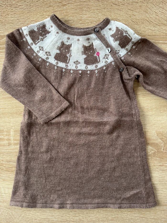 Jolie robe marron motifs chats Obaïbi 6 mois TBE - photo numéro 2