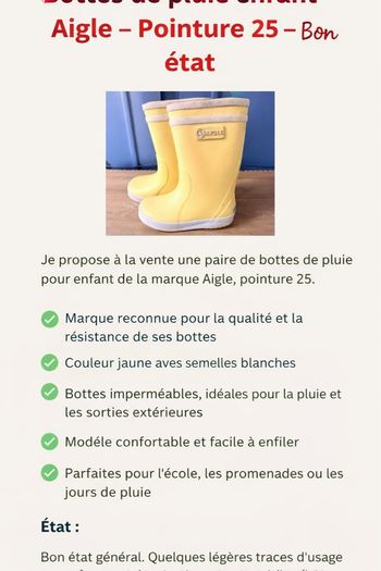 Bottes de pluie enfant Aigle – Pointure 25 – 