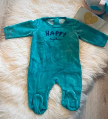 3 mois - Pyjama velours bleu turquoise