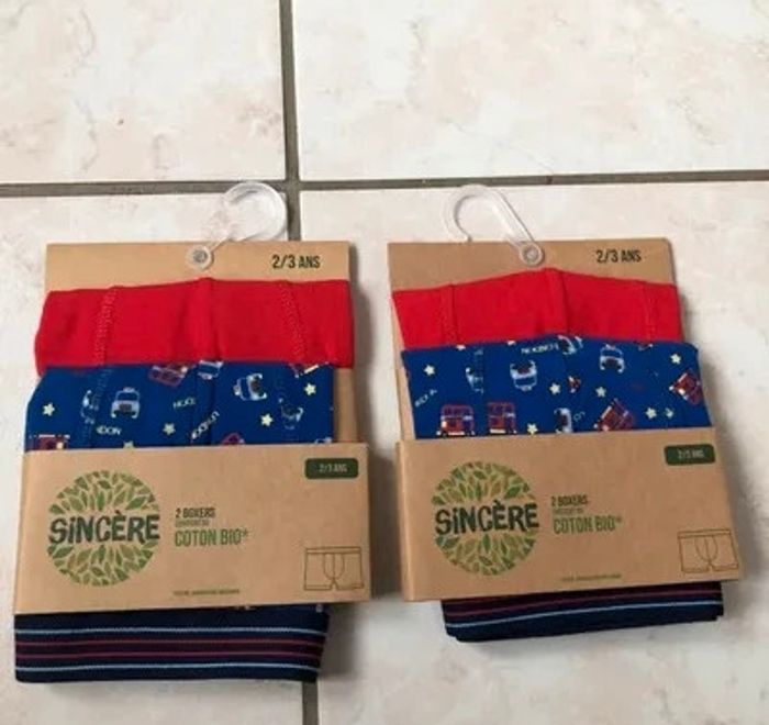 Lot de 4 Boxers Sincere garçon coton bio T 2/3 ans Neufs dans emballage