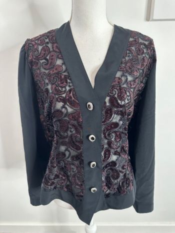 Blazer ajouré en dentelle et velours noir et prune Vintage T40 L