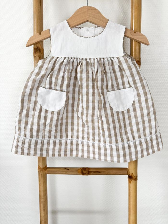Robe manches courtes coton et lin à carreaux Natalys 6 mois