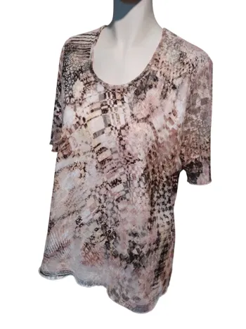 Tee shirt rose pink beige voile dentelle