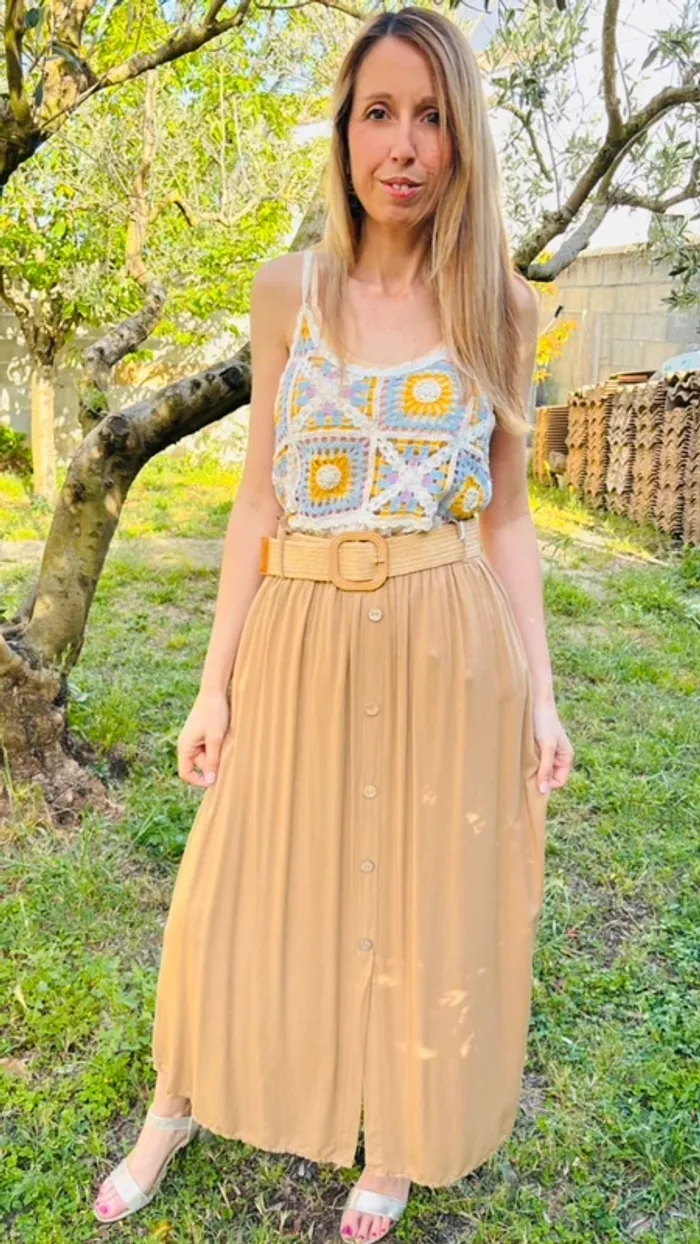 Jupe longue marron + ceinture taille unique - photo numéro 4