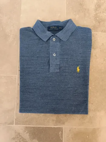 Joli polo Ralph Lauren homme M bleu chiné logo jaune comme neuf
