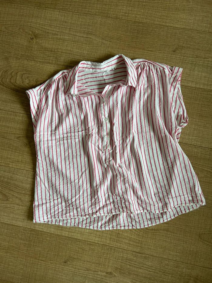 Top court rose et blanc Naf Naf taille 40 jamais porté - photo numéro 11