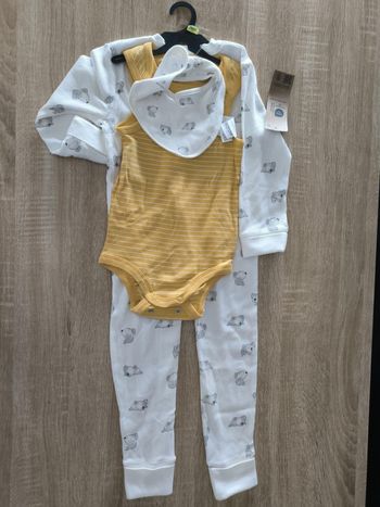 Ensemble dors-bien dinosaures + bavoir + body - 3 pièces - Blanc