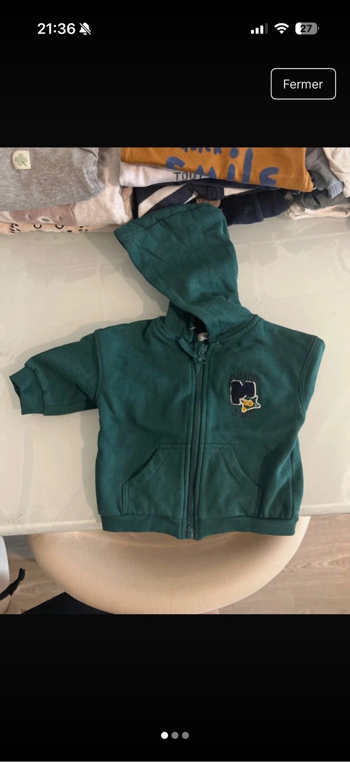 Veste zippée à capuche verte intérieur velours