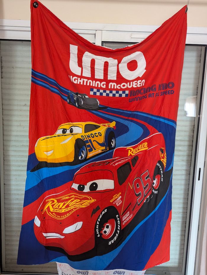Parure de lit simple 1 personnes drap housse et housse de couette avec coussin cars flash mc Queen Disney