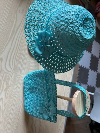 Ensemble chapeau et sac enfant bleu 