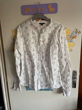 Blouse/chemise à manches longues blanche à motifs, taille S, marque Kiabi